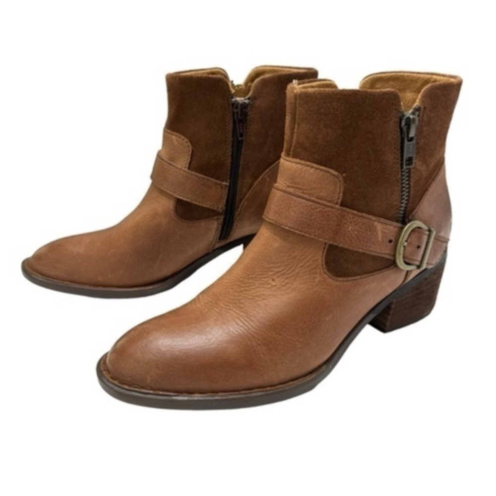 Born Brown Ankle Booties with Strap and Zipper
